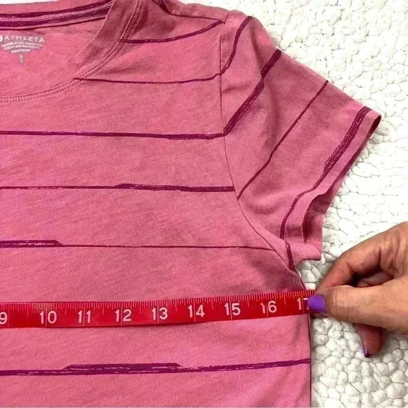 Athleta Pink Striped Organic Cotton Short Sleeve Crew Neck Athletic Tee Size S - Picture 13 of 13